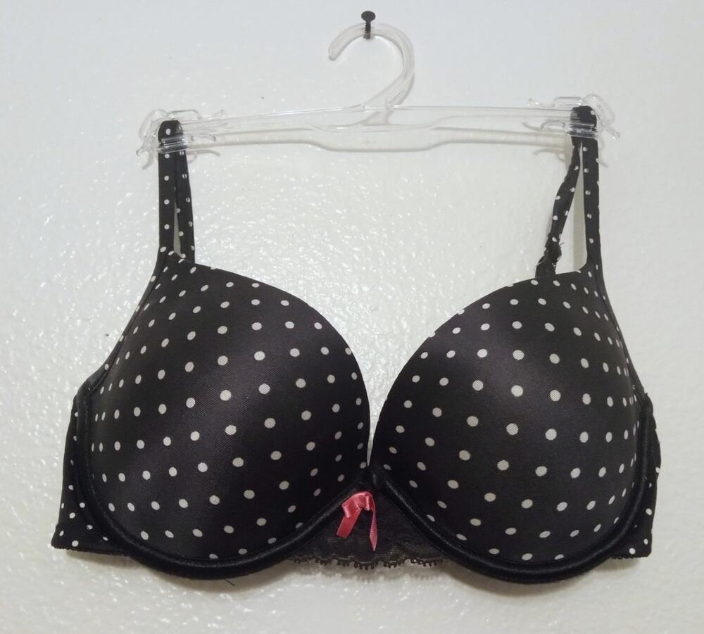 Women's T-Shirt Bra Black and White Polka Dots Pink Bow NEW W/O TAGS SZ 36B